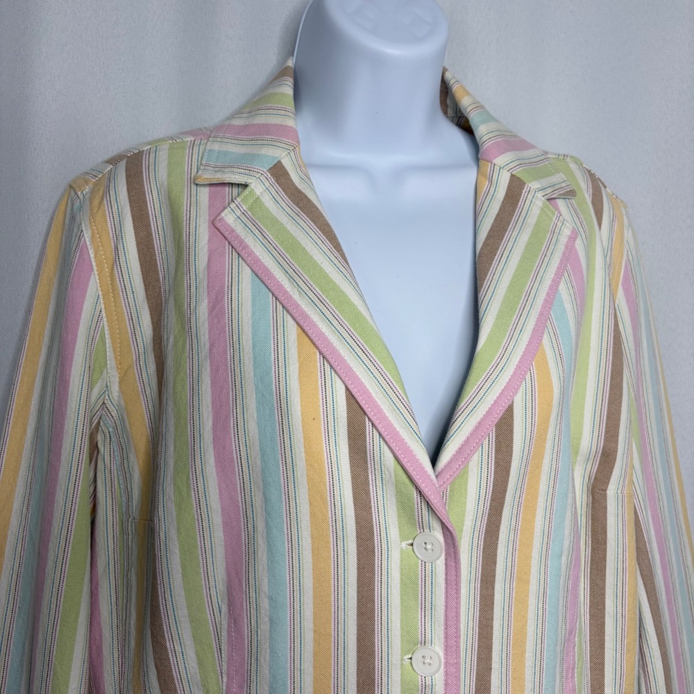 Ann Taylor Loft Womens Multi Color Striped Cotton Stretch Blazer Jacket Size 14
